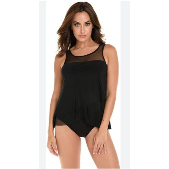 NEW Miraclesuit 8 Mirage Tankini Black Sheer Panel Slimming Swimsuit Classic - Picture 1 of 5